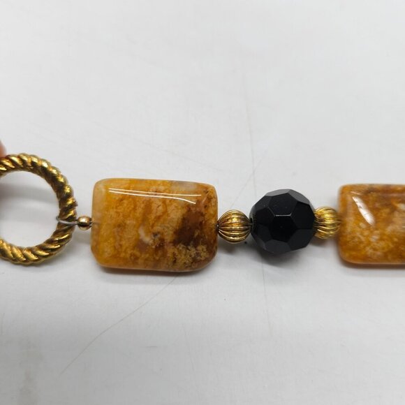 Jasper Brown Black Beaded Necklace And Bracelet Set With Twisted Gold-Tone Accen - Picture 4 of 7